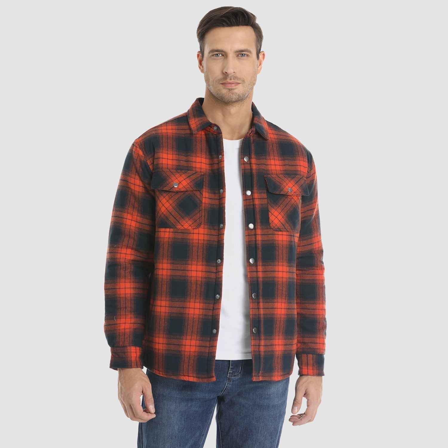Men’s Quilted Flannel Overshirt – Thick Fleece-Lined Check Jacket for Cold Weather