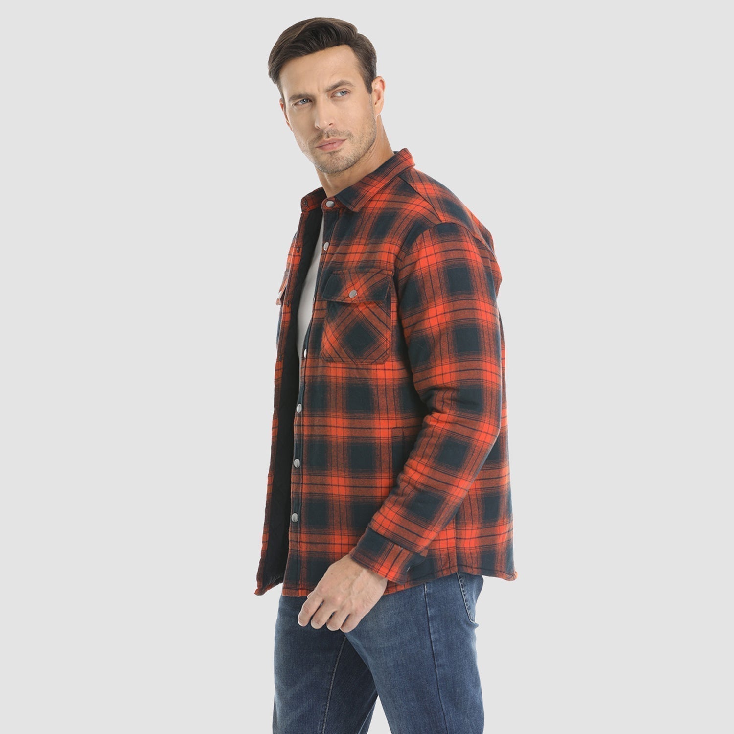 Men’s Quilted Flannel Overshirt – Thick Fleece-Lined Check Jacket for Cold Weather