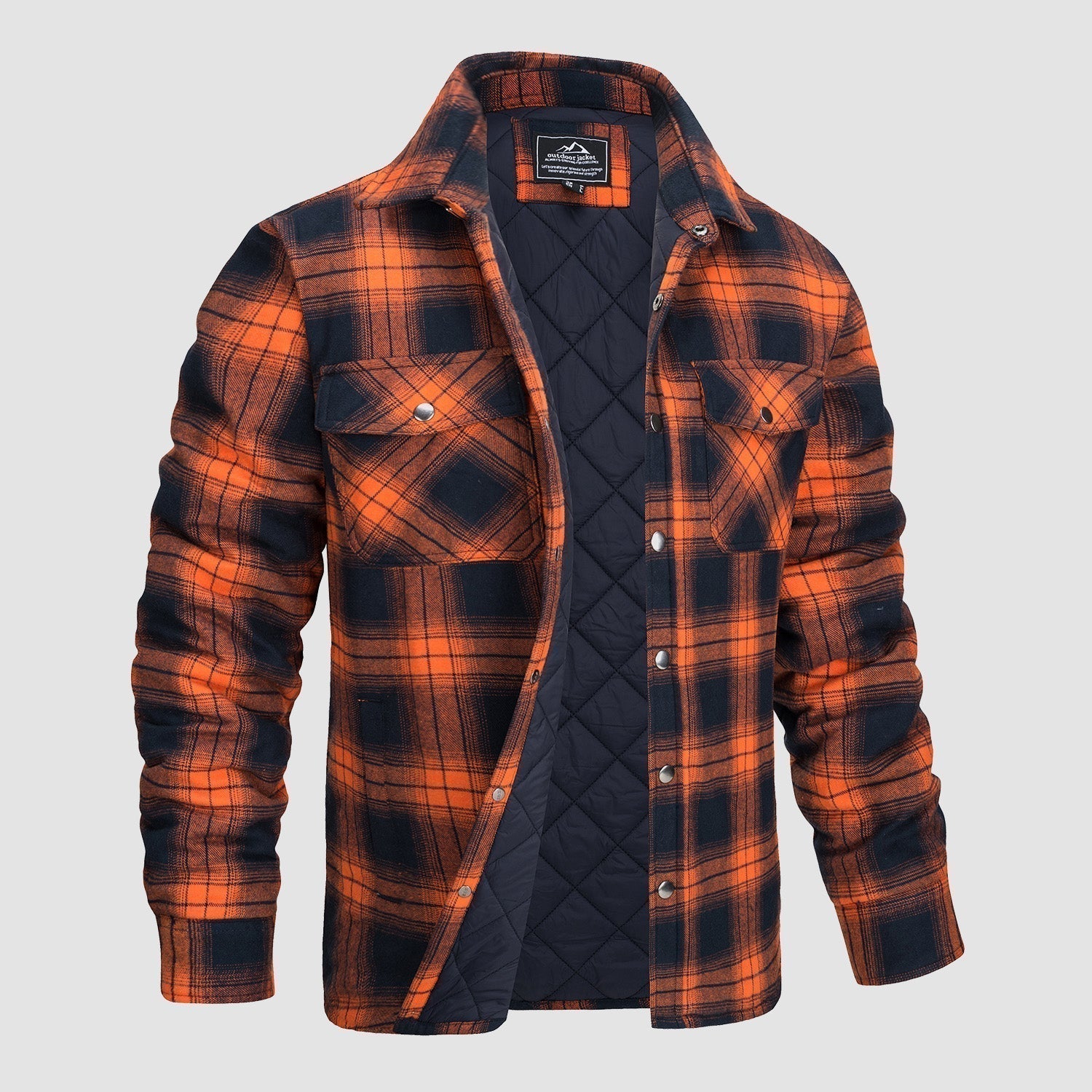 Men’s Quilted Flannel Overshirt – Thick Fleece-Lined Check Jacket for Cold Weather