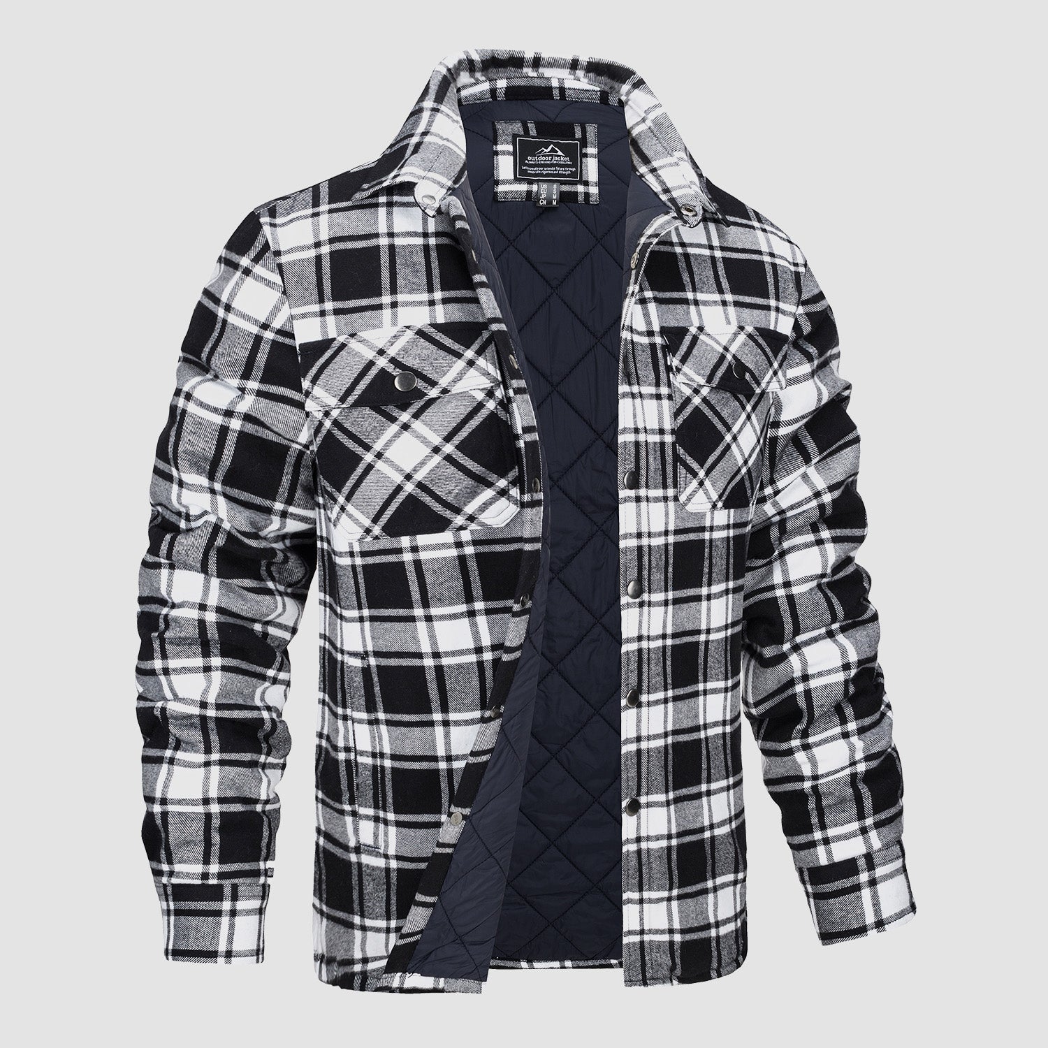 Men’s Quilted Flannel Overshirt – Thick Fleece-Lined Check Jacket for Cold Weather