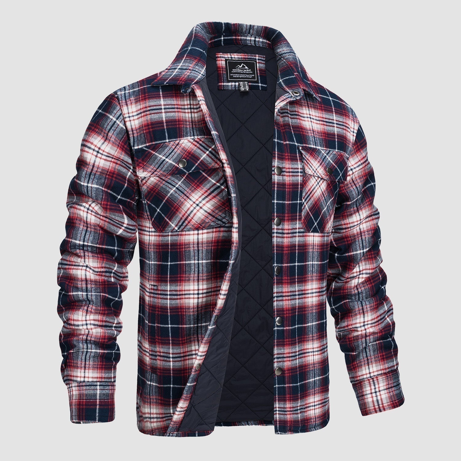 Men’s Quilted Flannel Overshirt – Thick Fleece-Lined Check Jacket for Cold Weather