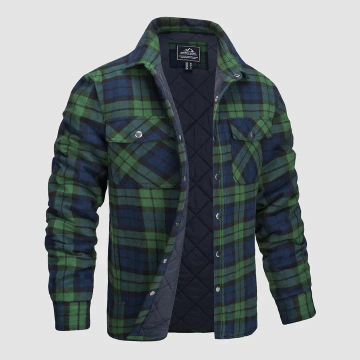 Men’s Quilted Flannel Overshirt – Thick Fleece-Lined Check Jacket for Cold Weather