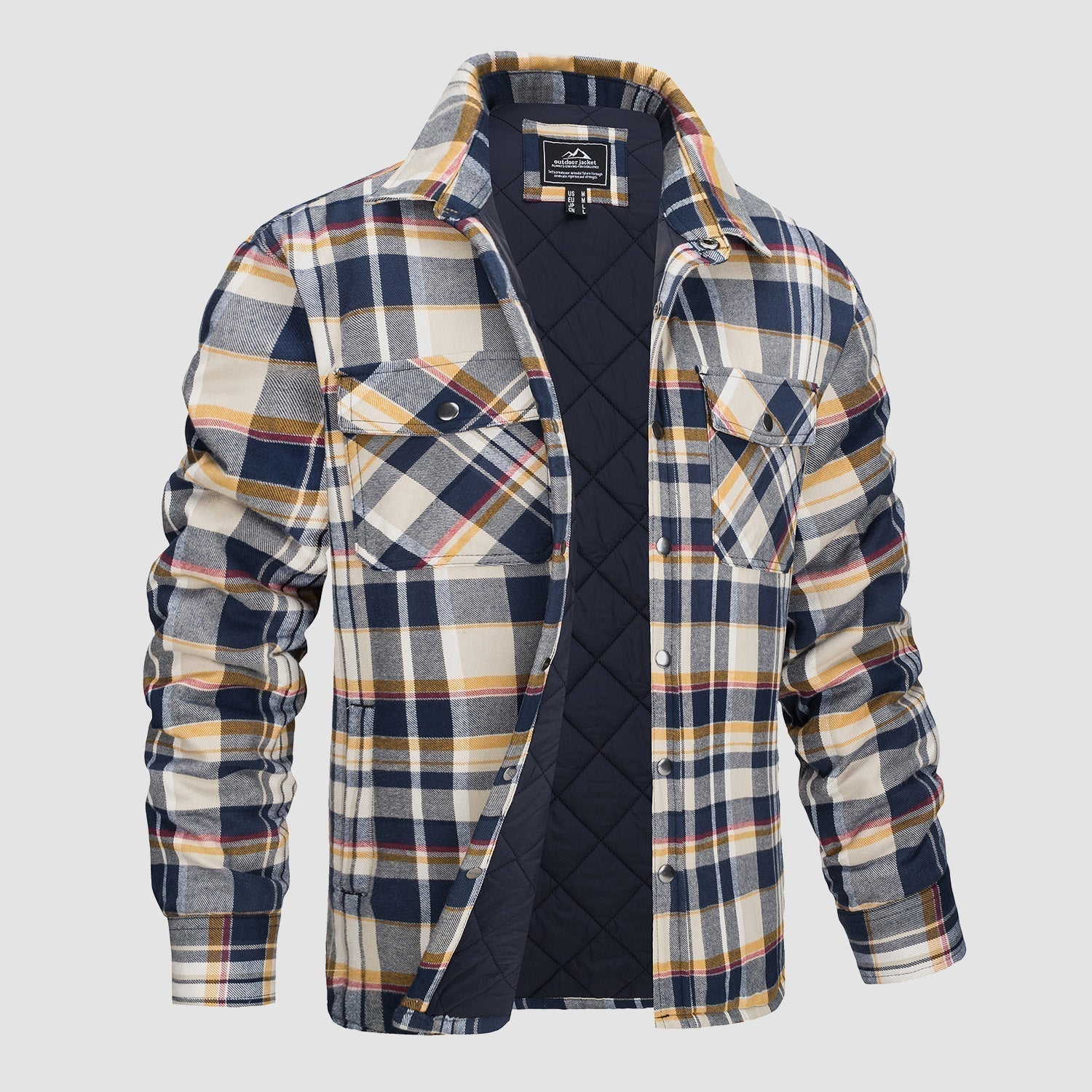 Men’s Quilted Flannel Overshirt – Thick Fleece-Lined Check Jacket for Cold Weather