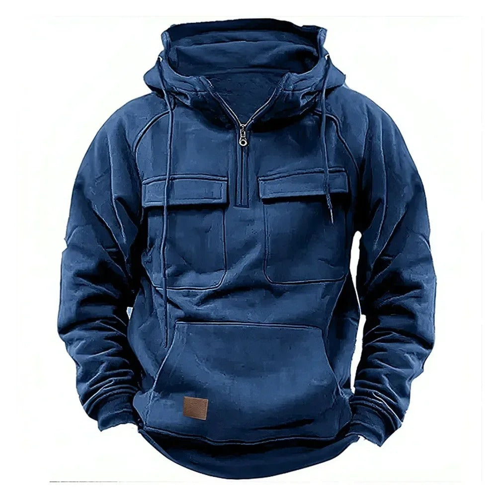 Men's Utility-Style Hoodie with Zipper and Chest Pocket Design