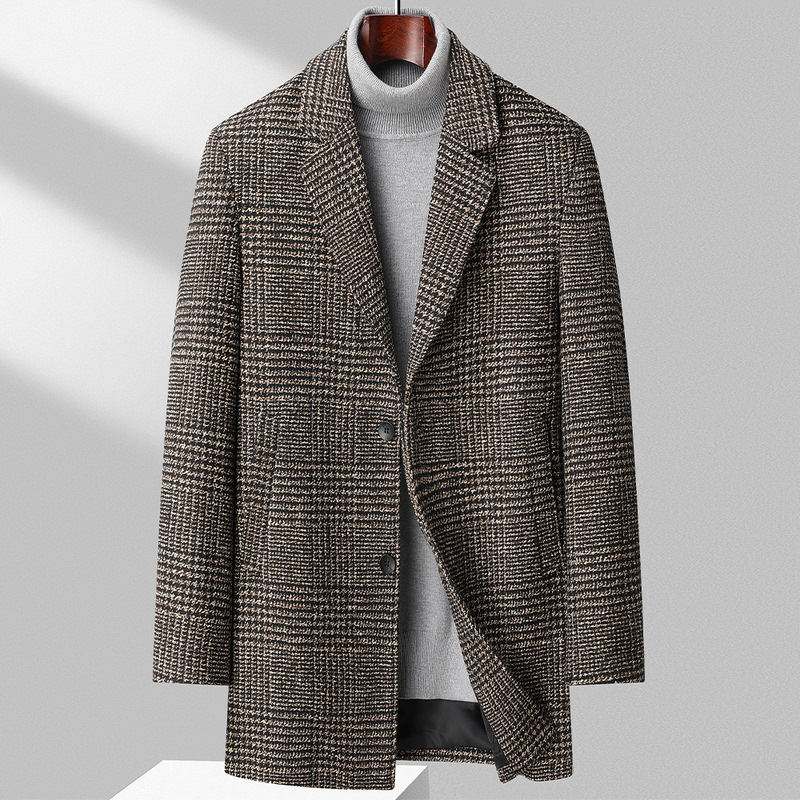 Men’s Premium Wool-Blend Checked Overcoat – Classic Tailored Winter Coat