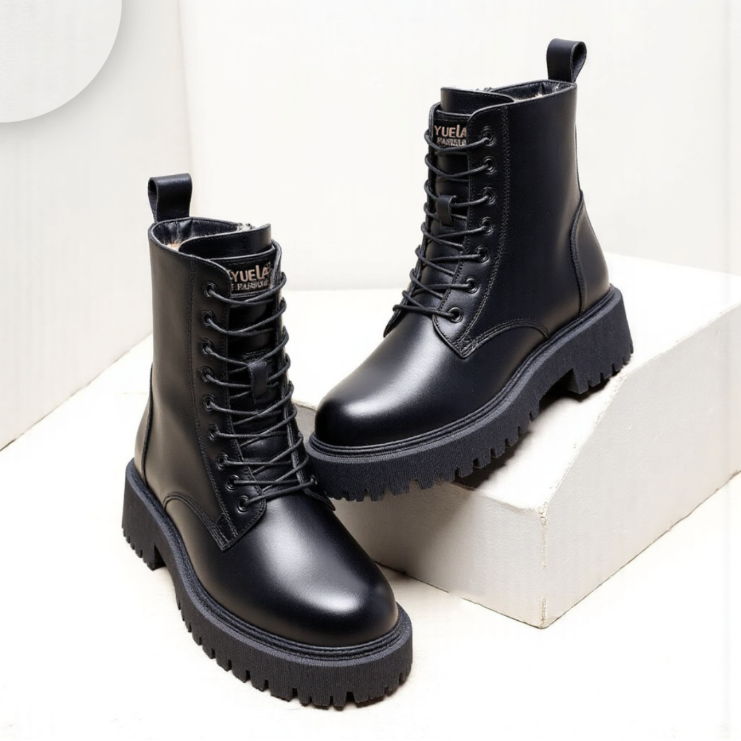 Andrea - Black Leather Winter Boots