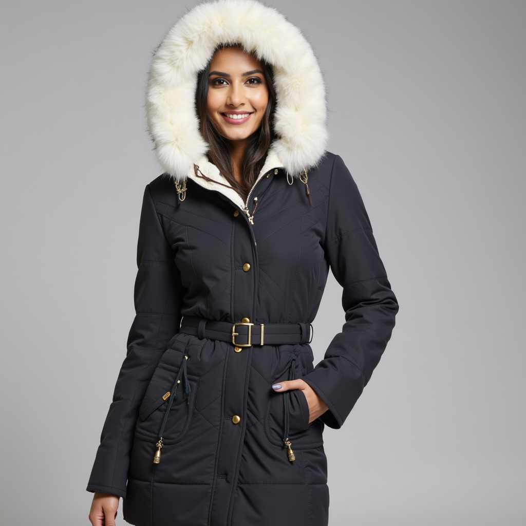 Luxury Faux-Fur Hooded Belted Winter Coat – Ultimate Warmth & Elegance
