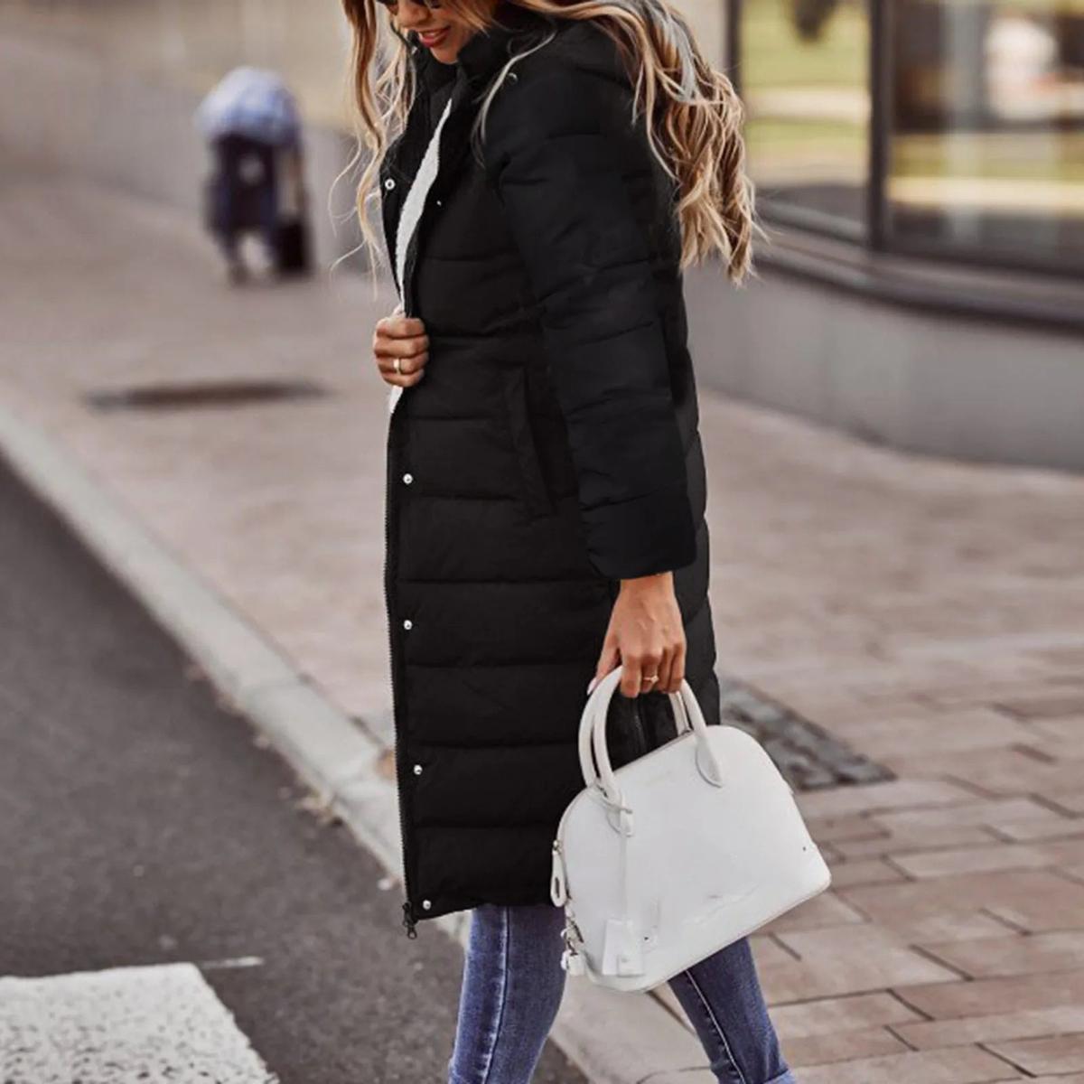 Quilted Hooded Long Winter Jacket for Women