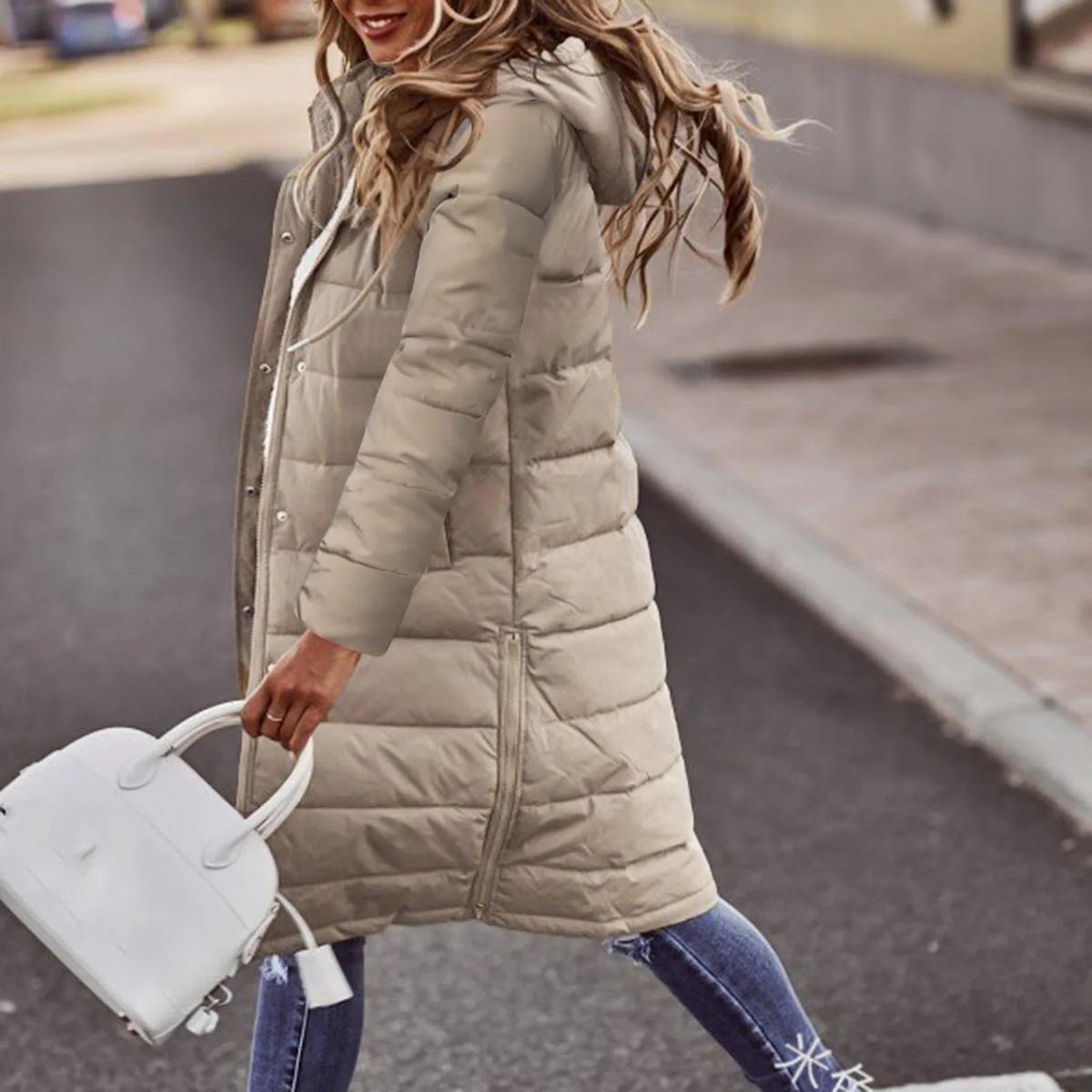 Quilted Hooded Long Winter Jacket for Women