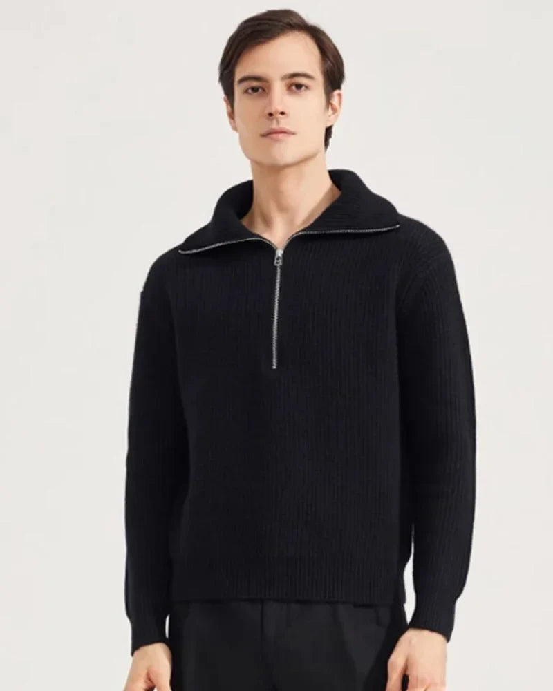 Men’s Premium Half-Zip Ribbed Knit Sweater – Soft Warm Winter Pullover