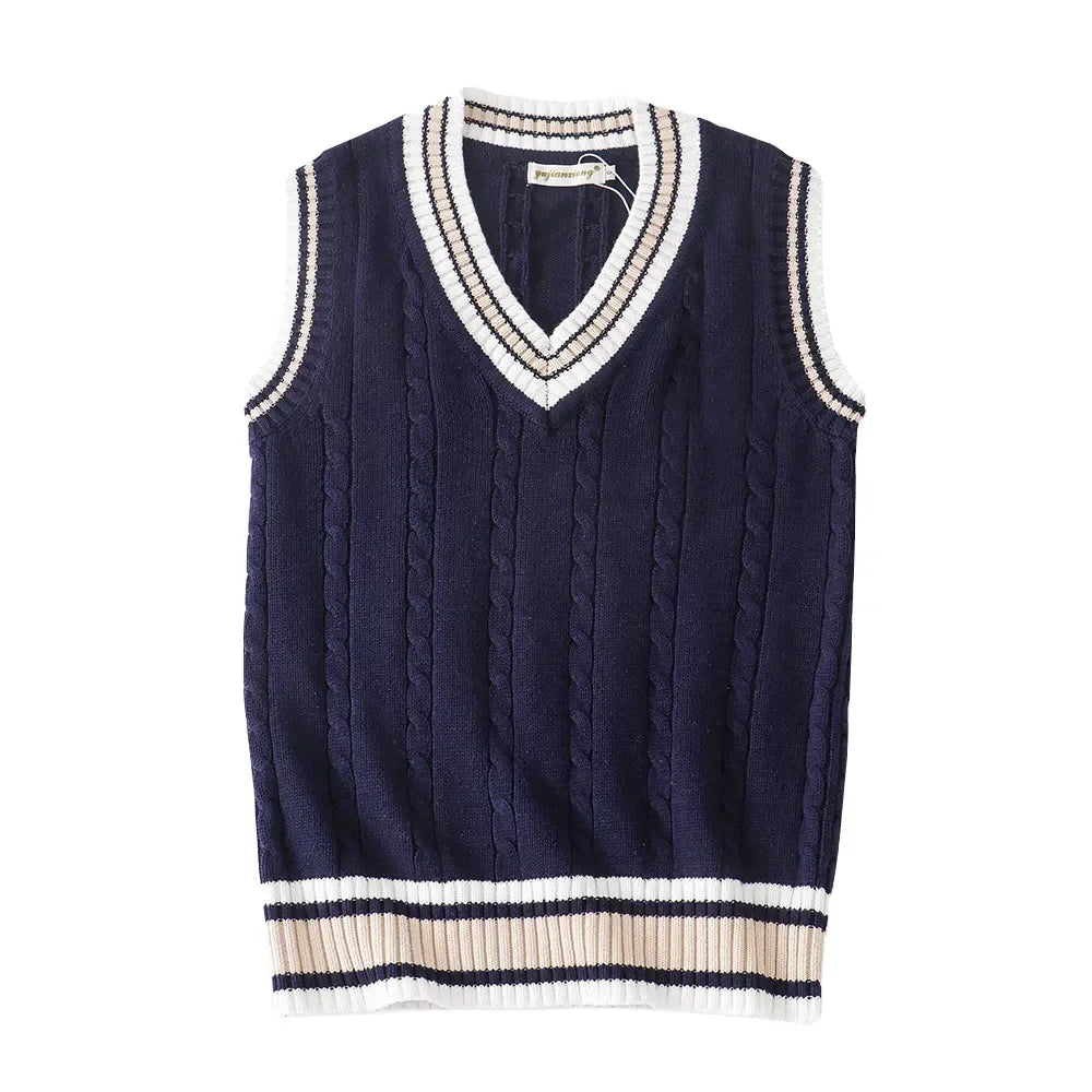 Preppy Knit Cable Sweater Vest – Classic V-Neck Layer