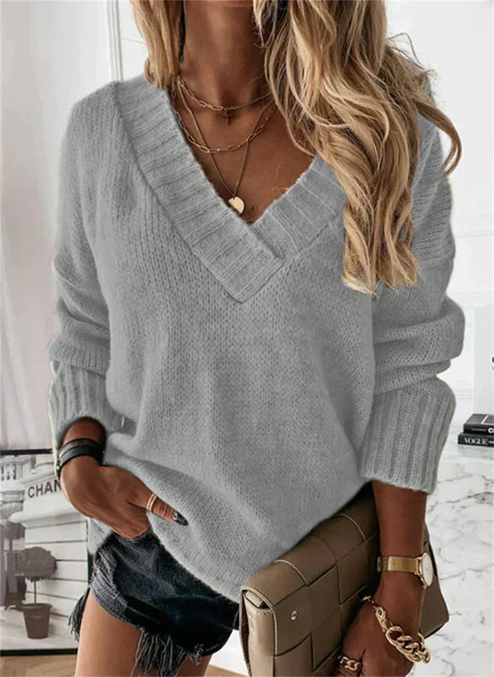 Cozy Deep V-Neck Knit Sweater – Soft Relaxed Fit