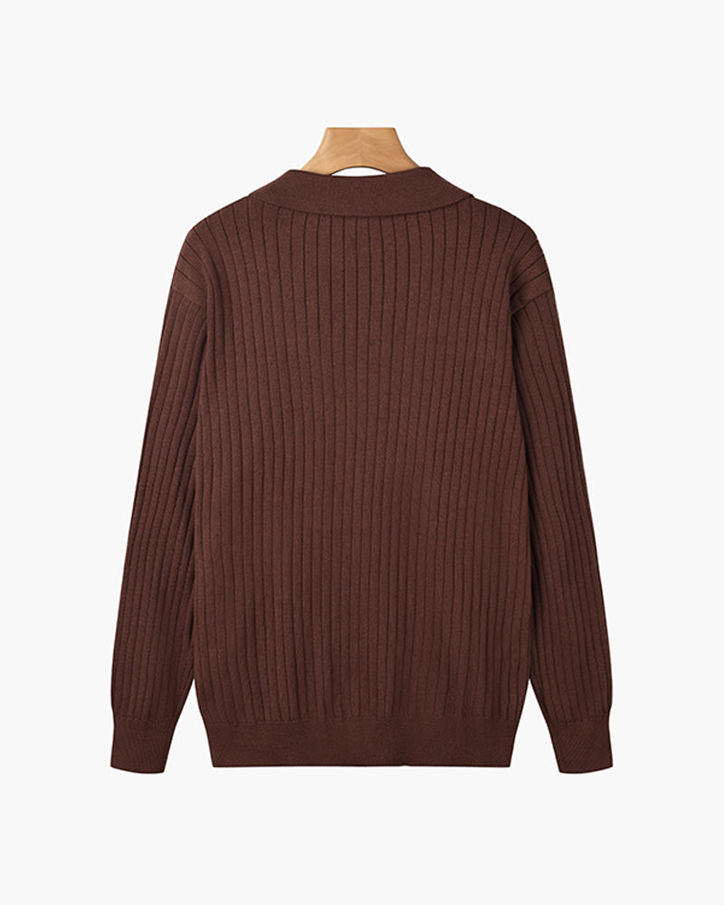 Men’s Ribbed Knit Polo Shirt – Slim Fit Luxury Cotton Blend