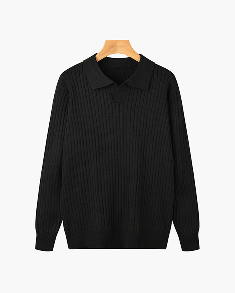 Men’s Ribbed Knit Polo Shirt – Slim Fit Luxury Cotton Blend