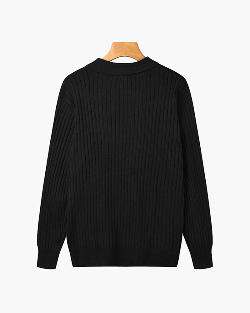 Men’s Ribbed Knit Polo Shirt – Slim Fit Luxury Cotton Blend