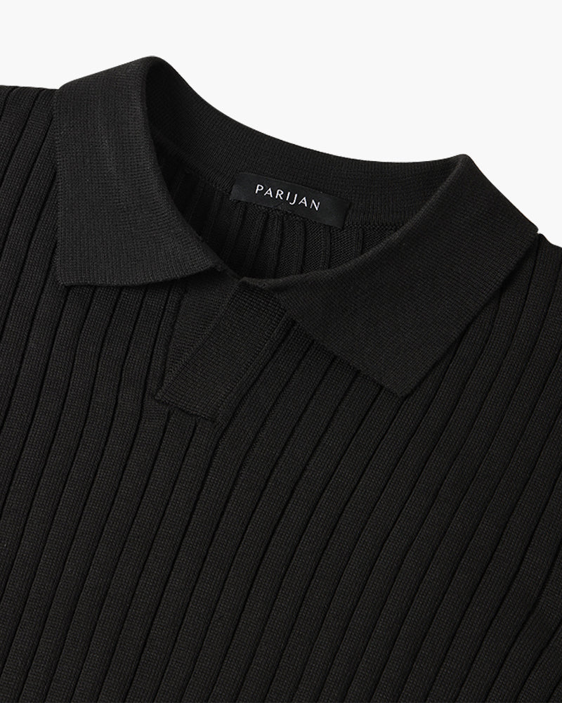 Men’s Ribbed Knit Polo Shirt – Slim Fit Luxury Cotton Blend