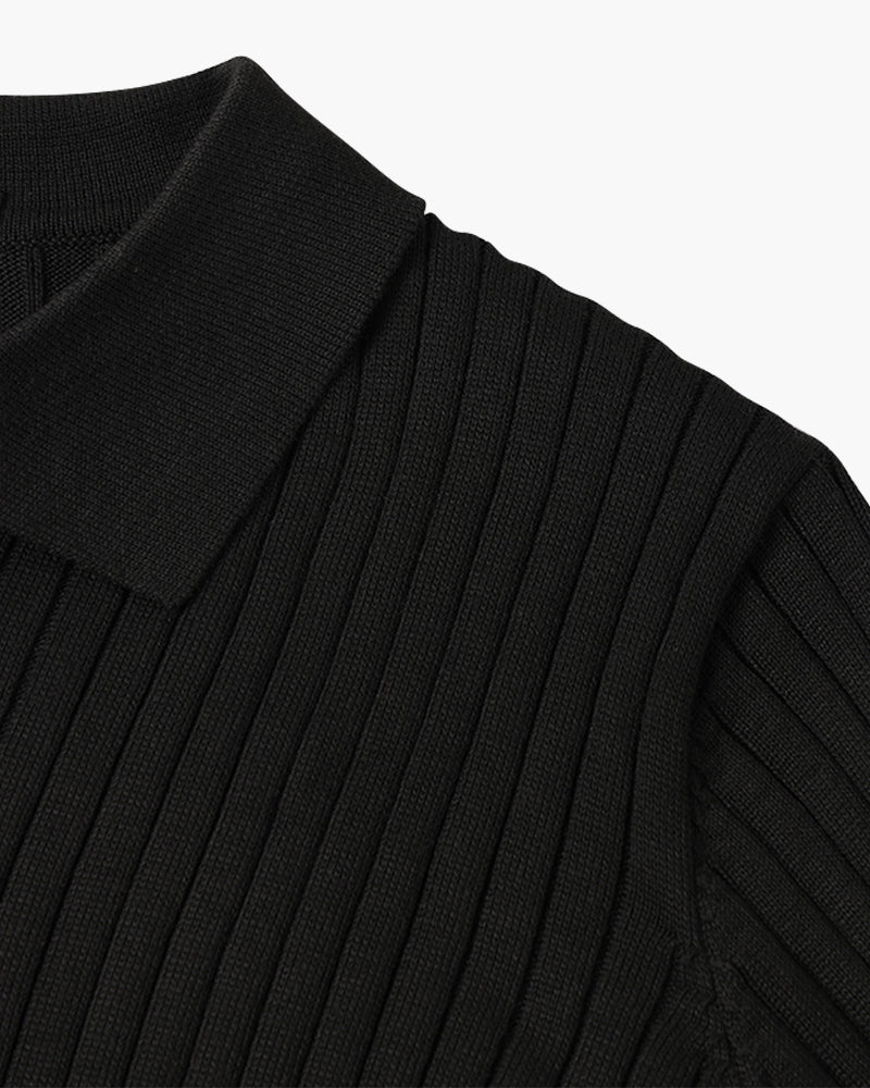 Men’s Ribbed Knit Polo Shirt – Slim Fit Luxury Cotton Blend