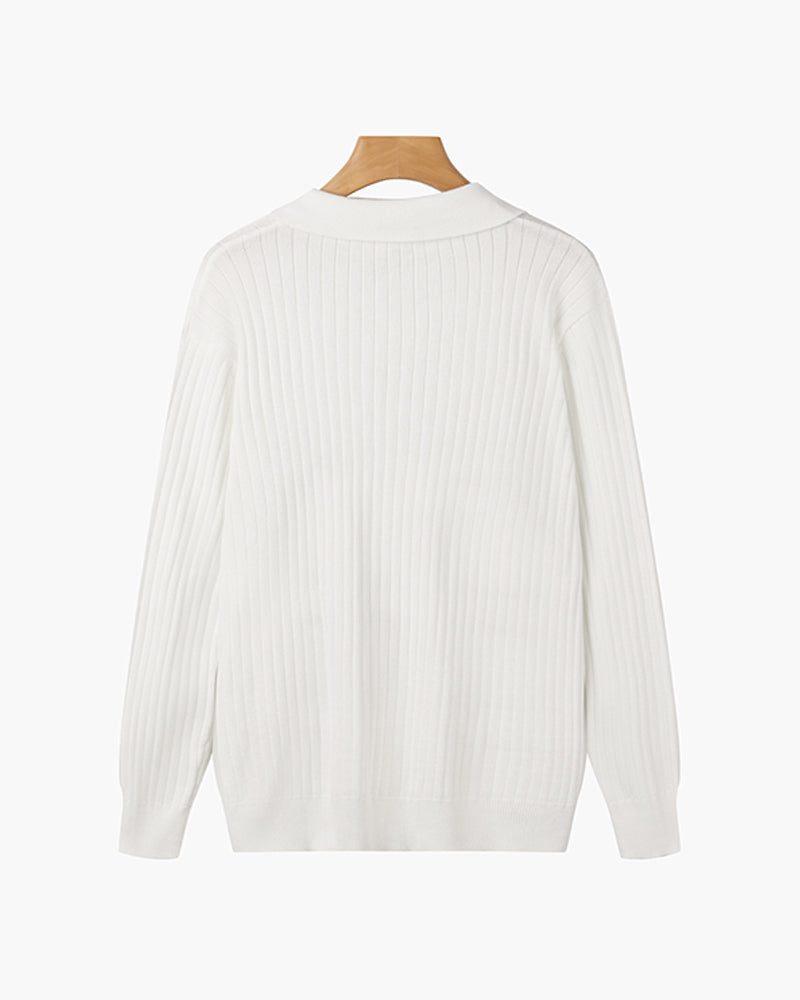 Men’s Ribbed Knit Polo Shirt – Slim Fit Luxury Cotton Blend