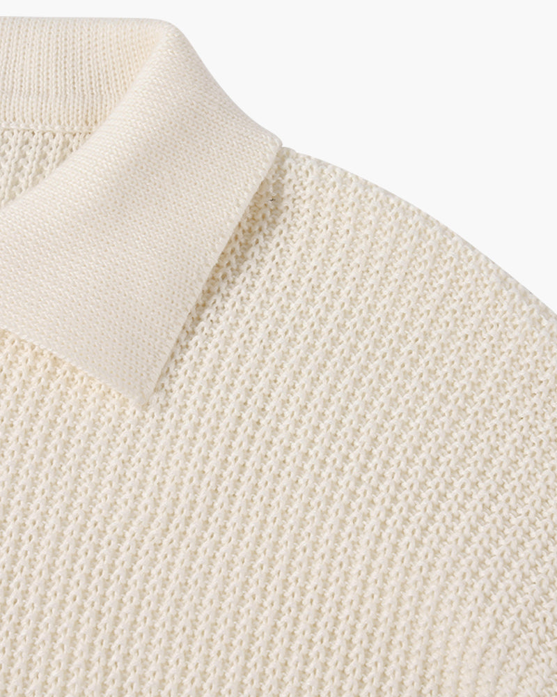 Men’s Half-Zip Polo Knit Sweater – Premium Textured Cotton Blend