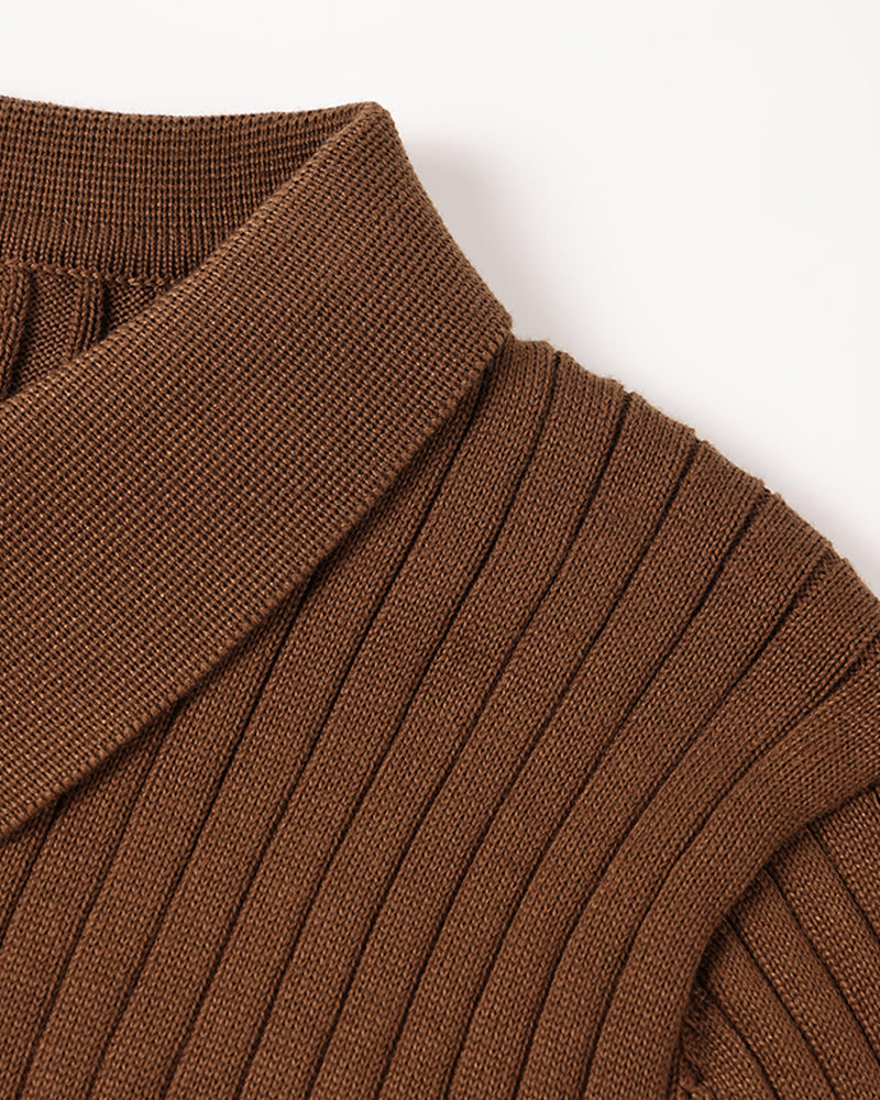 Men’s Ribbed Knit Polo – Slim Fit Long Sleeve Smart Casual Shirt