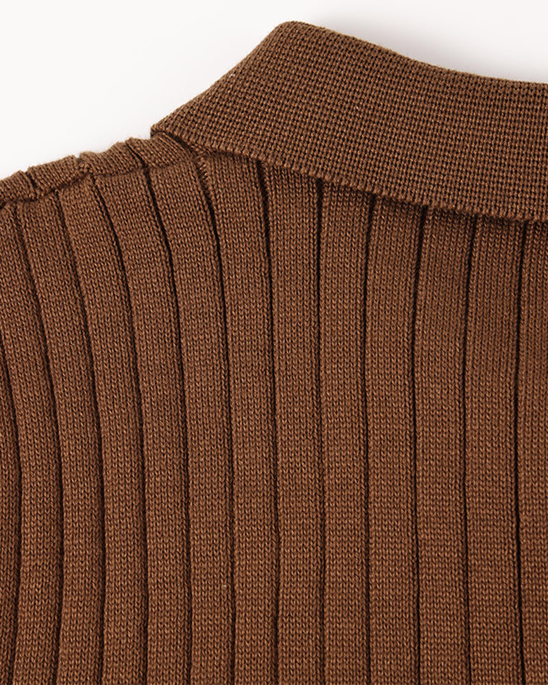 Men’s Ribbed Knit Polo – Slim Fit Long Sleeve Smart Casual Shirt