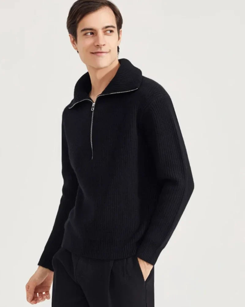 Men’s Premium Half-Zip Ribbed Knit Sweater – Soft Warm Winter Pullover