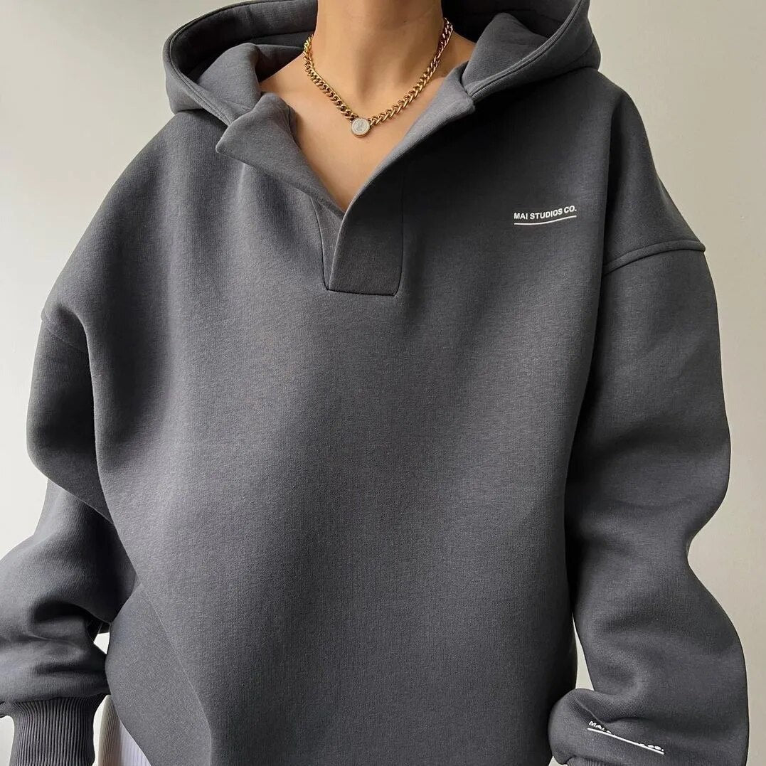 Relaxed V-Collar Hoodie – Soft, Comfy & Effortlessly Stylish