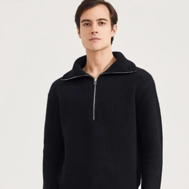 Men’s Premium Half-Zip Ribbed Knit Sweater – Soft Warm Winter Pullover