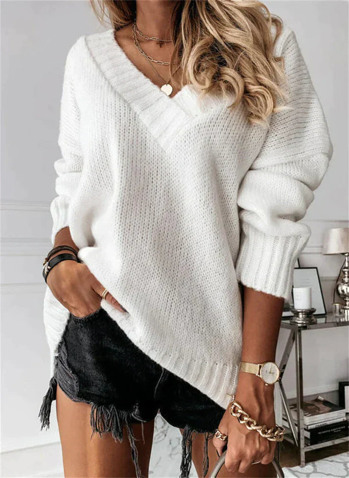 Cozy Deep V-Neck Knit Sweater – Soft Relaxed Fit