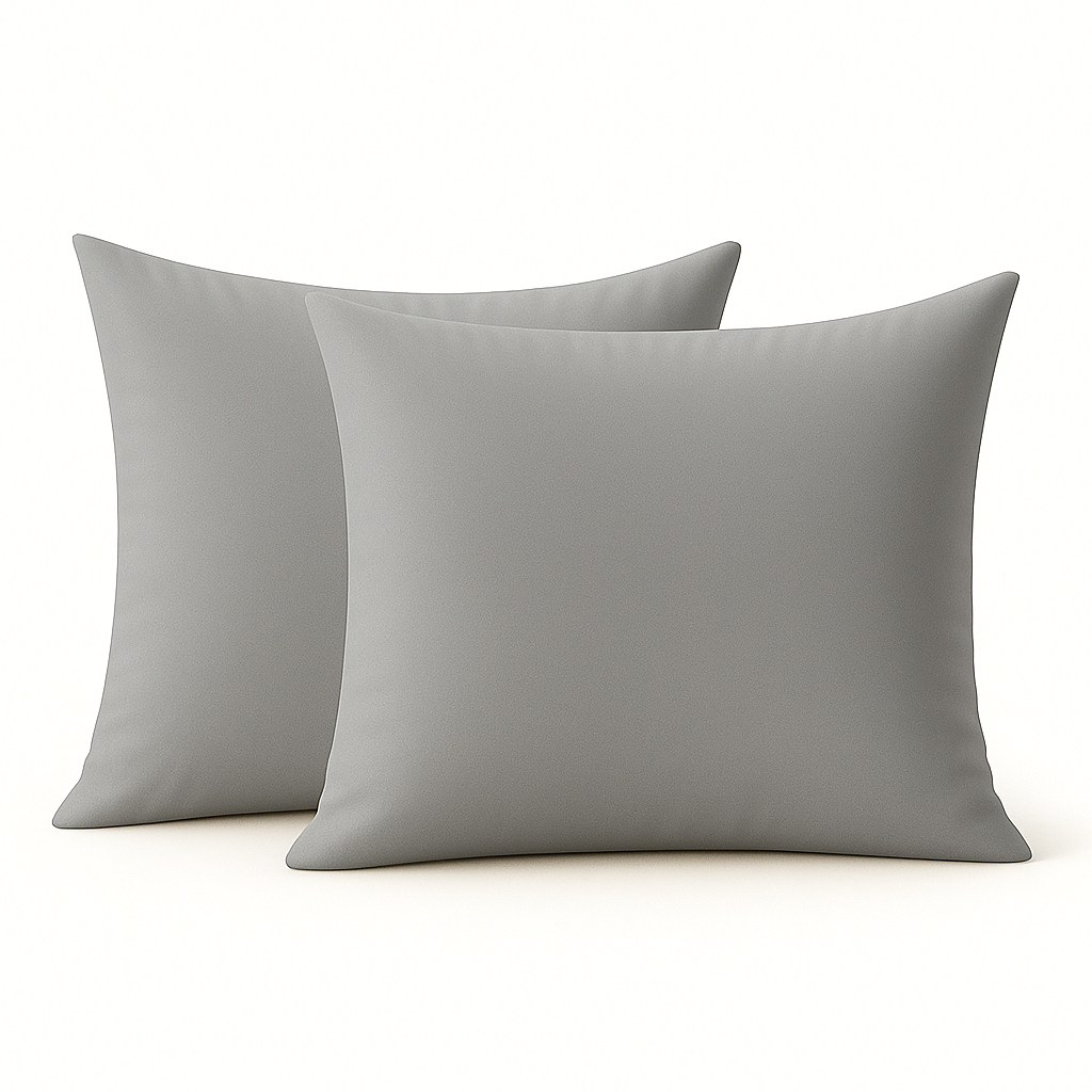 Zijde kussensloop in neutraal grijs, minimalistisch en stijlvol.