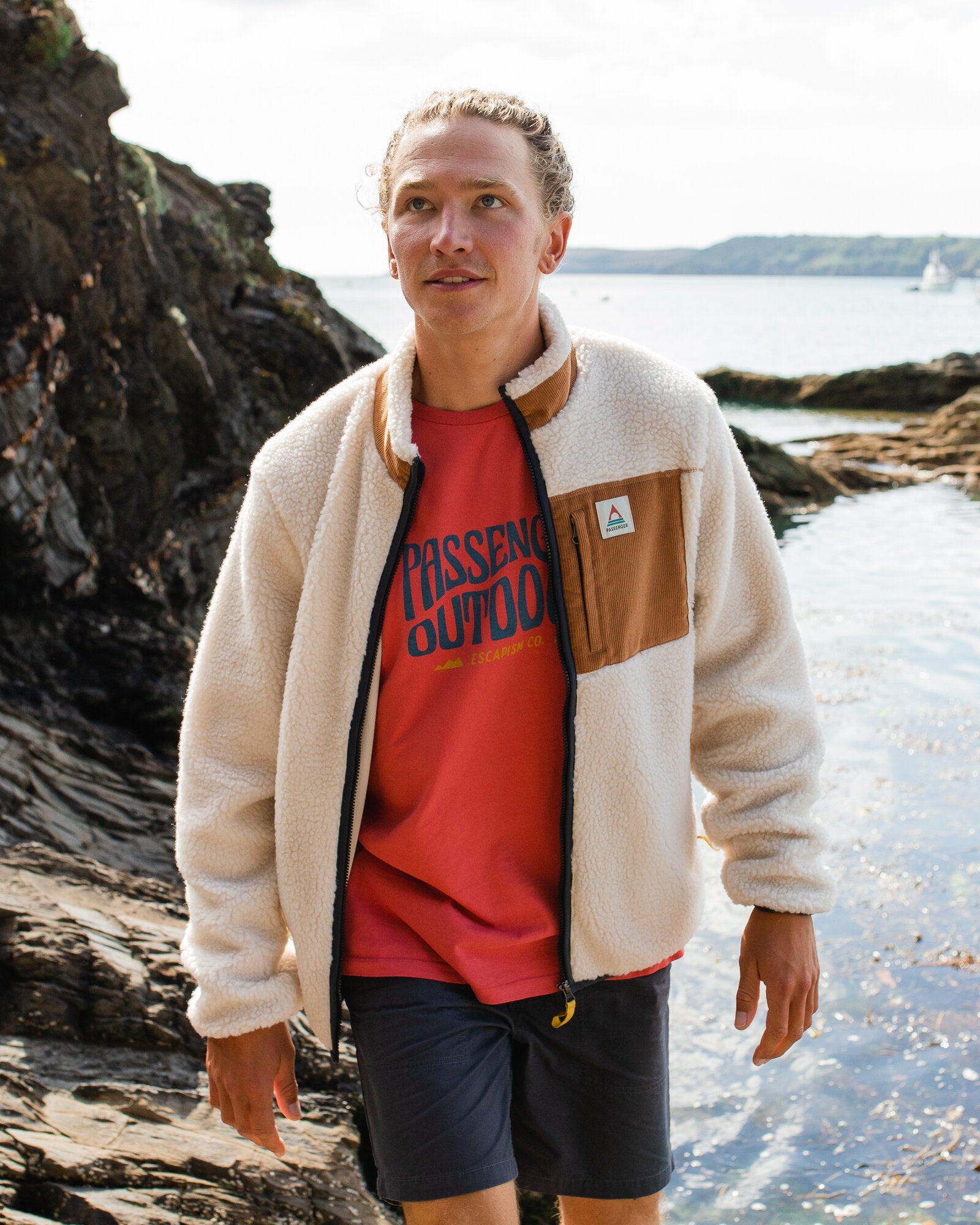 Men’s Retro Sherpa Fleece Jacket – Warm Outdoor Zip-Up with Corduroy Chest Pocket