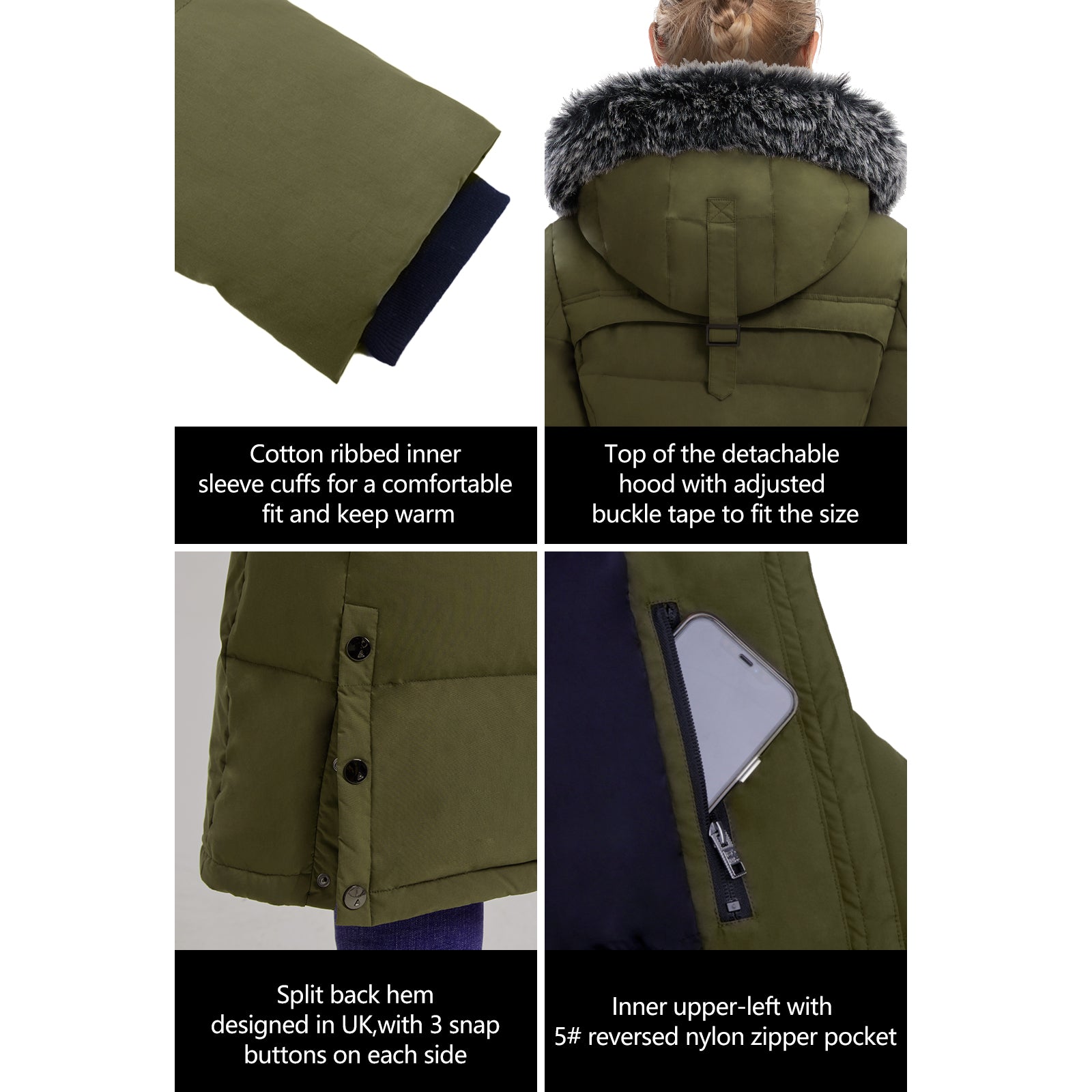 Women’s Long Puffer Coat with Faux Fur Hood – Warm Waterproof Winter Jacket