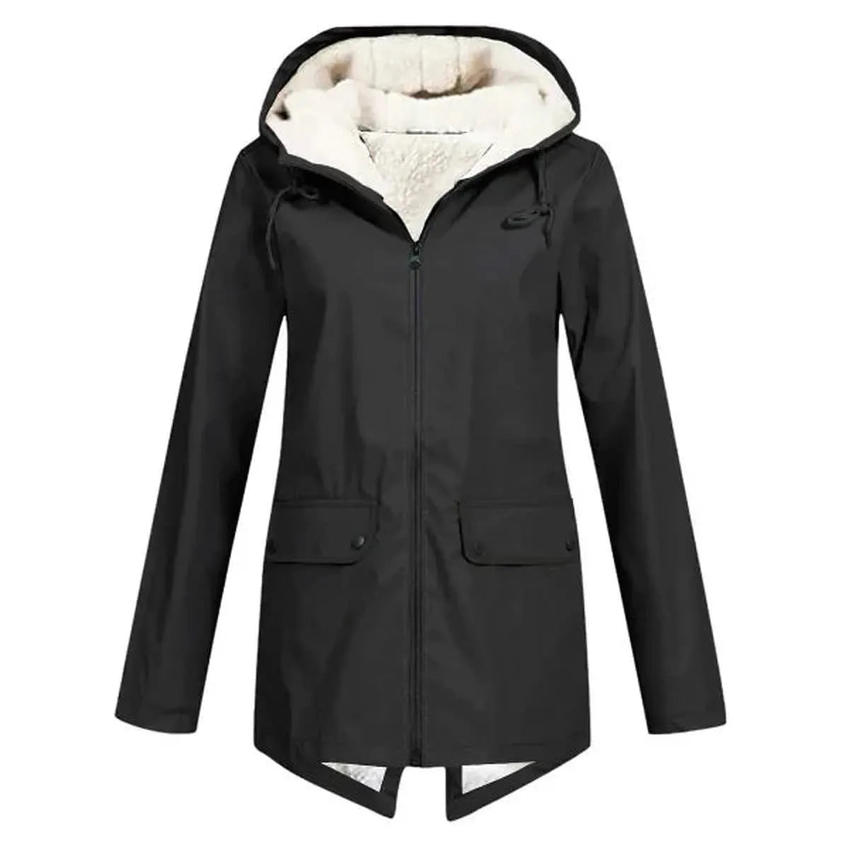 Waterproof Hooded Trench Coat With Fleece Lining
