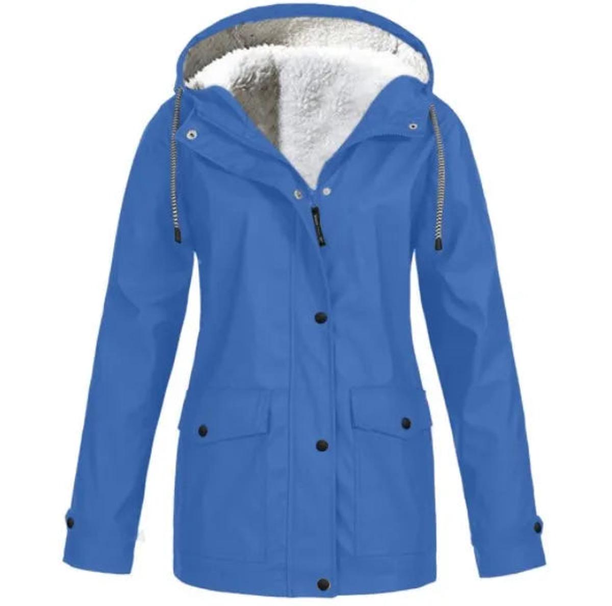 Waterproof Windproof Fleece-Lined Outdoor Jacket With Hood