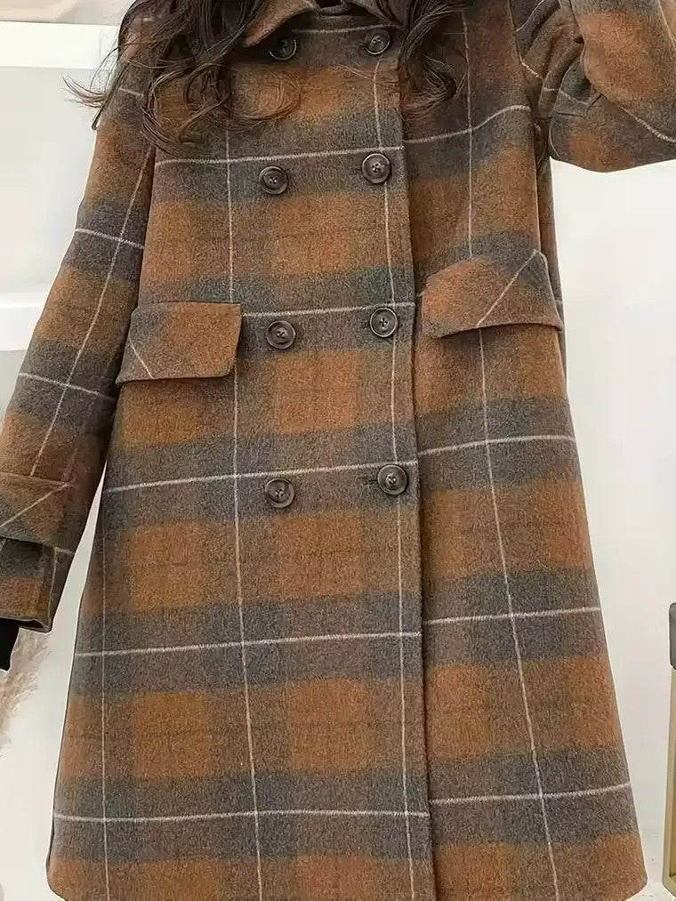 Women's Double-Breasted Plaid Winter Coat