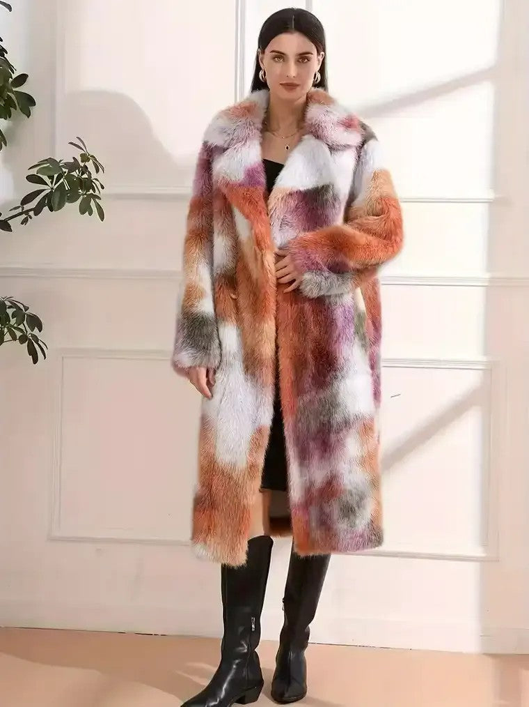 Women's Gradient Colour Coat with Lapel Collar