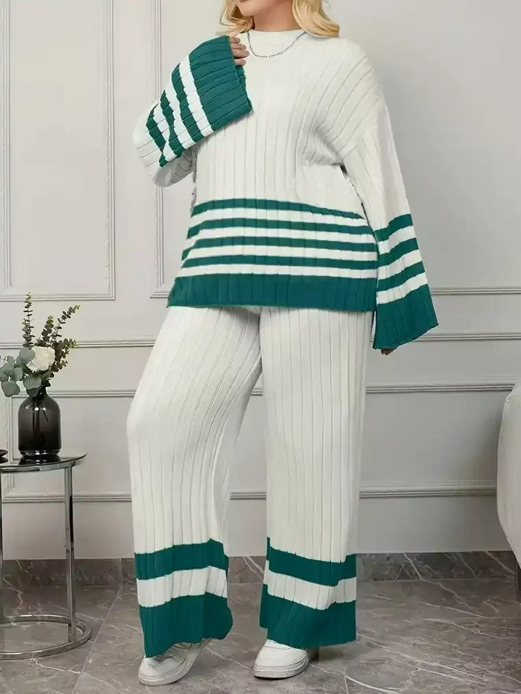 Striped Ribbed Knit Lounge Set – Two-Piece Oversized Comfort
