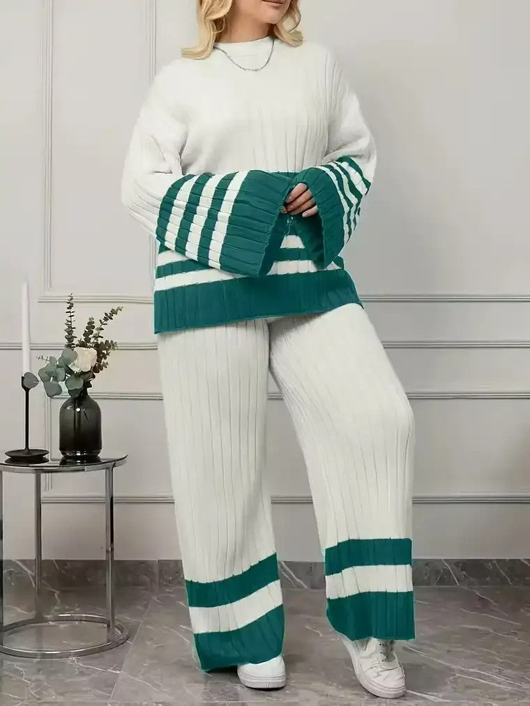 Striped Ribbed Knit Lounge Set – Two-Piece Oversized Comfort