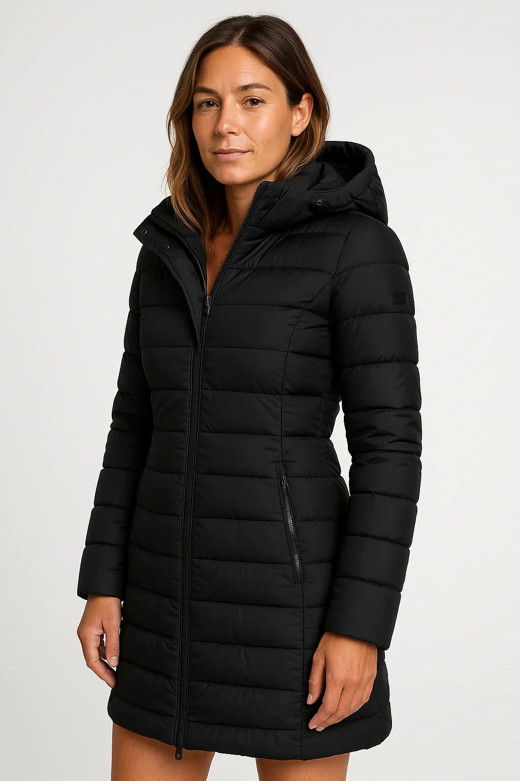 Essential Mid-Length Puffer Coat with Hood – Lightweight, Warm & Timeless