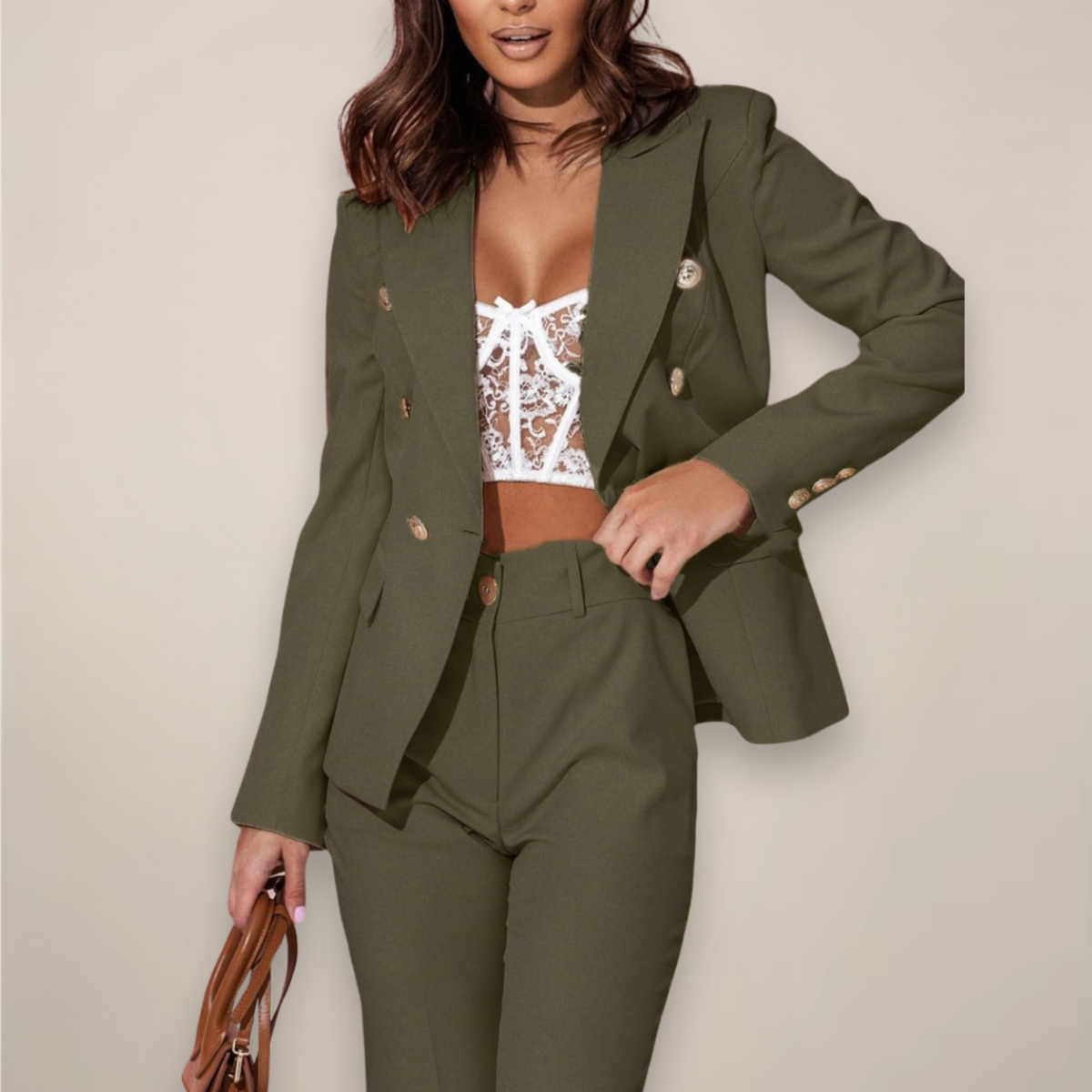 Women’s Two-Piece Blazer Suit – Elegant Tailored Set for Work and Formal Occasions