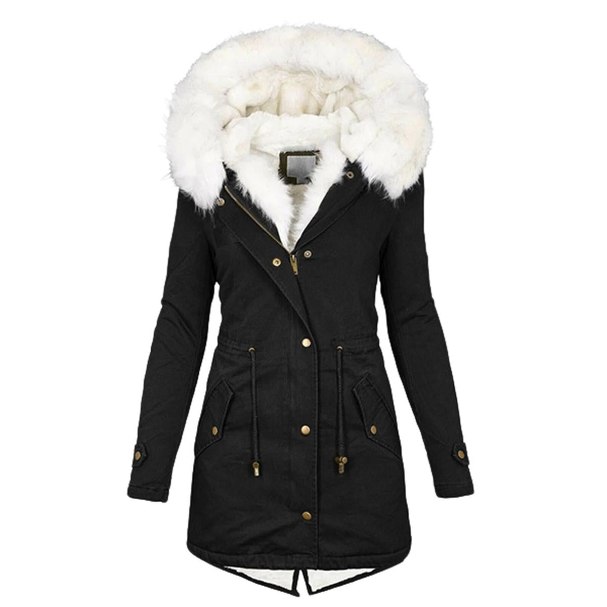 Women's Winter Jacket With Hood And Button Detail