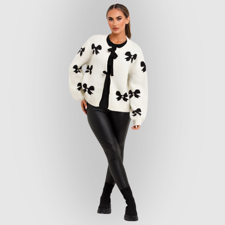 Women’s Bow Knit Cardigan – Soft Oversized Sweater with Bow Details
