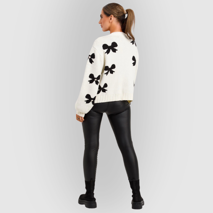 Women’s Bow Knit Cardigan – Soft Oversized Sweater with Bow Details