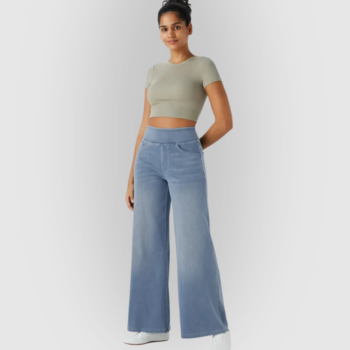 High-Waist Wide-Leg Stretch Denim Women’s Pants