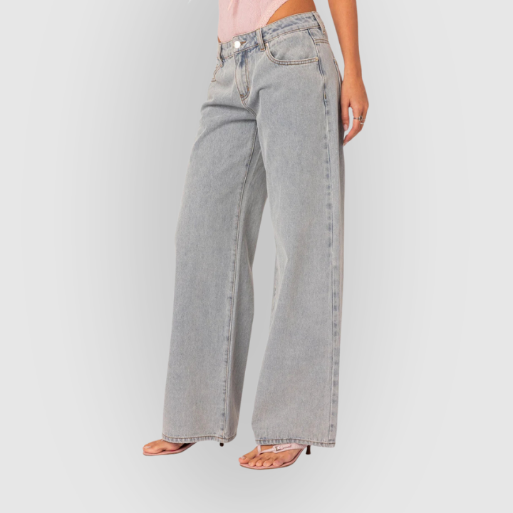 High-Waist Wide-Leg Relaxed Fit Women’s Gray Denim Jeans