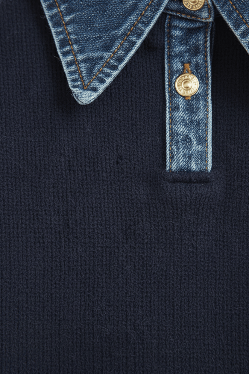 Women’s Relaxed Fit Knit Jumper with Denim Collar and Cuffs