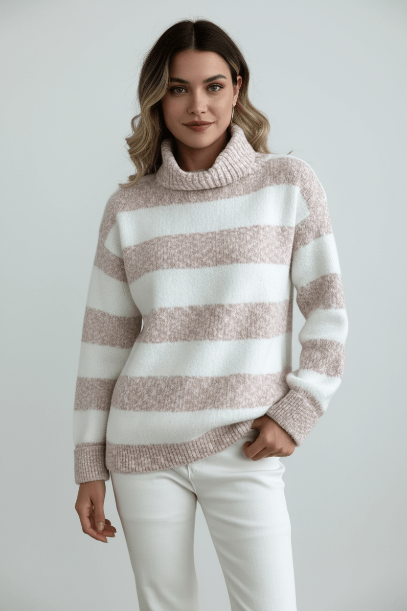 Striped Turtleneck Knit Sweater – Soft, Cosy & Timeless Fit