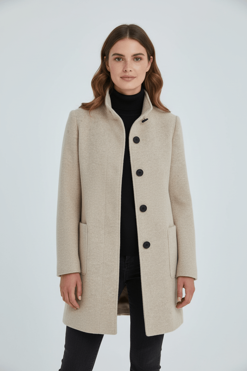 Elegant Stand-Collar Wool-Blend Coat – Timeless & Refined