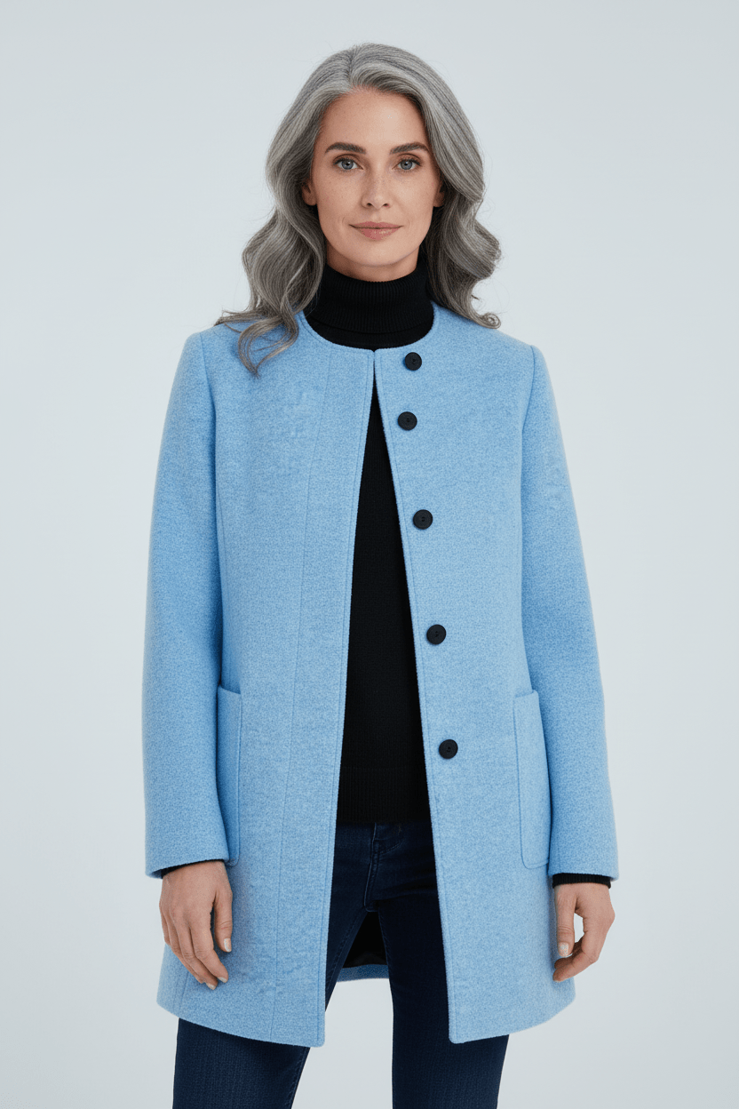 Elegant Stand-Collar Wool-Blend Coat – Timeless & Refined