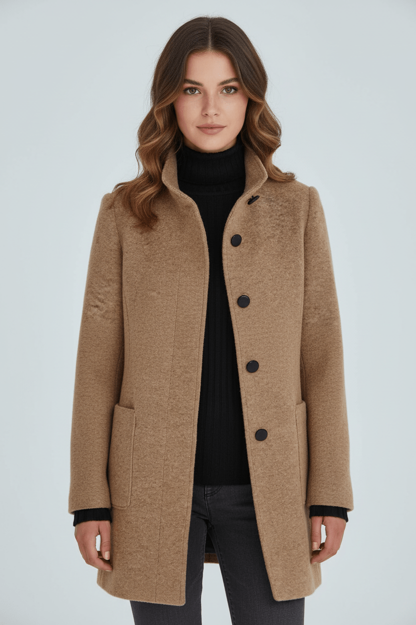 Elegant Stand-Collar Wool-Blend Coat – Timeless & Refined